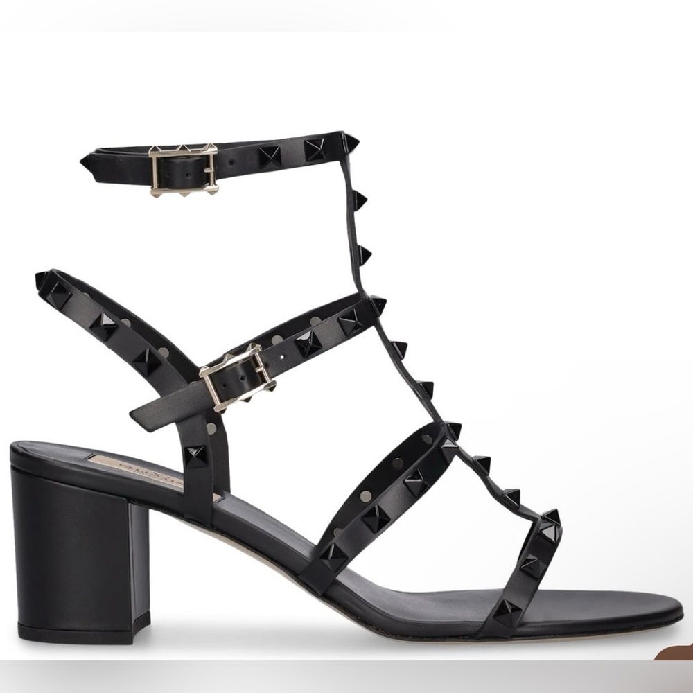 Valentino Garavani 60mm Rockstud Leather Ankle Strap Sandals Black on Black